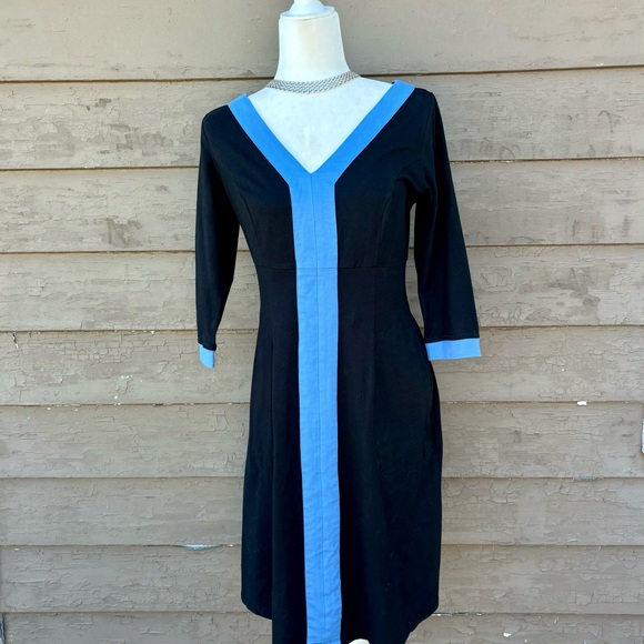 NWT! eShakti Contrast Trim Cotton Knit Empire Dress! - Picture 2 of 6